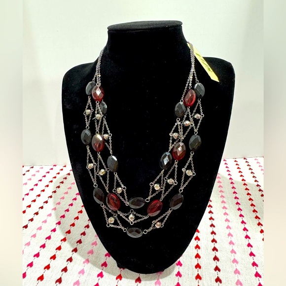 NWT 1928 brand Elegant Multi-Strand Black and Red Beaded Necklace - Picture 1 of 4